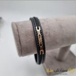 دستبند چرم تیکه طلا - کد 4st