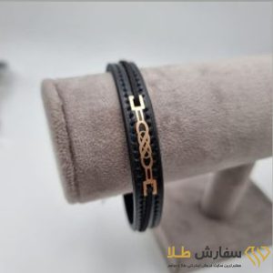 دستبند چرم تیکه طلا - کد 4st