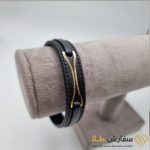 دستبند چرم تیکه طلا - کد 3st