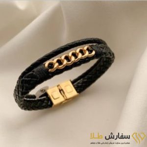 دستبند چرم تیکه طلا - کد st1