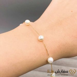 دستبند زنجیر و مروارید طبیعی طلا ST2538