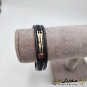 دستبند چرم تیکه طلا -کد 13