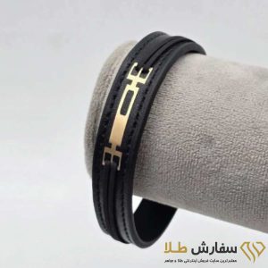 دستبند چرم تیکه طلا -کد 12