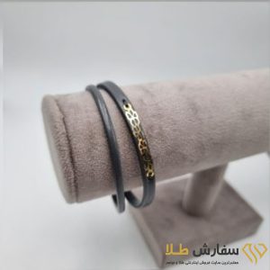 دستبند چرم تیکه طلا - کد 2st