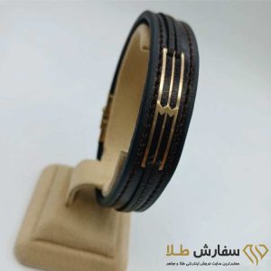 دستبند چرم تیکه طلا -کد 8