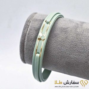 دستبند چرم لیزری طلا طرح 12 چرم سبز ST4726
