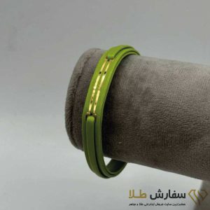 دستبند چرم لیزری طلا طرح 24 چرم سبز ST4726