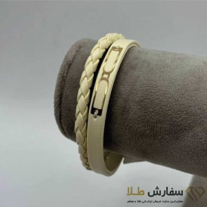 دستبند چرم لیزری طلا طرح 26 امگا شیری ST4726