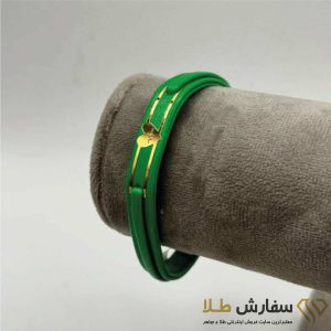 دستبند چرم لیزری طلا طرح 27 چرم سبز