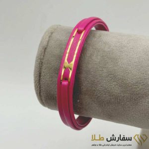دستبند چرم لیزری طلا طرح 28 سرخابی ST4726