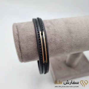 دستبند چرم تیکه طلا -کد 7