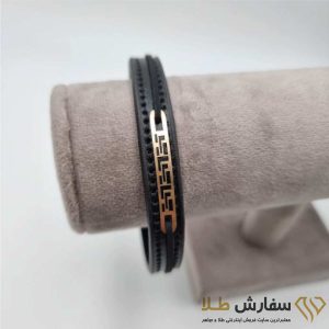 دستبند چرم تیکه طلا -کد 11