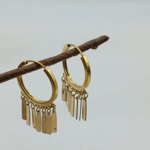 گوشواره طلا حلقه ای با آویز مستطیل AJ4343
