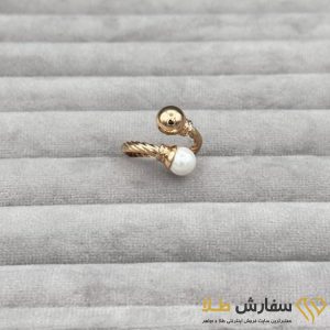 انگشتر طلا بنگل طرح مروارید و گوی موج دار ST3882