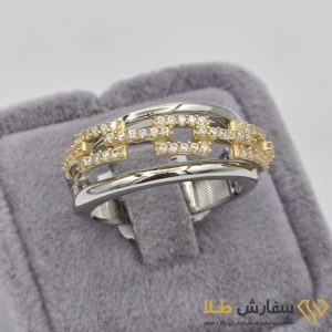 انگشتر لوکس طلا طرح زنجیره نگین‌دار ST4880