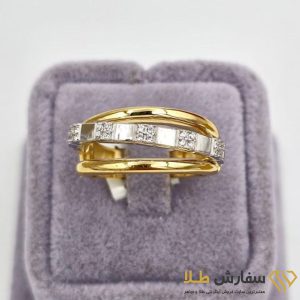 انگشتر لوکس طلا طرح دو رنگ با نگین ST4809
