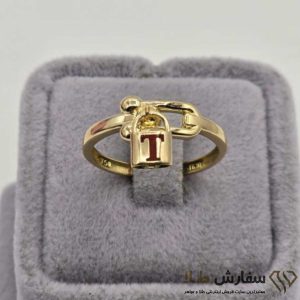 انگشتر طلا طرح T تیفانی مینادار مشکی و قرمز ST6019
