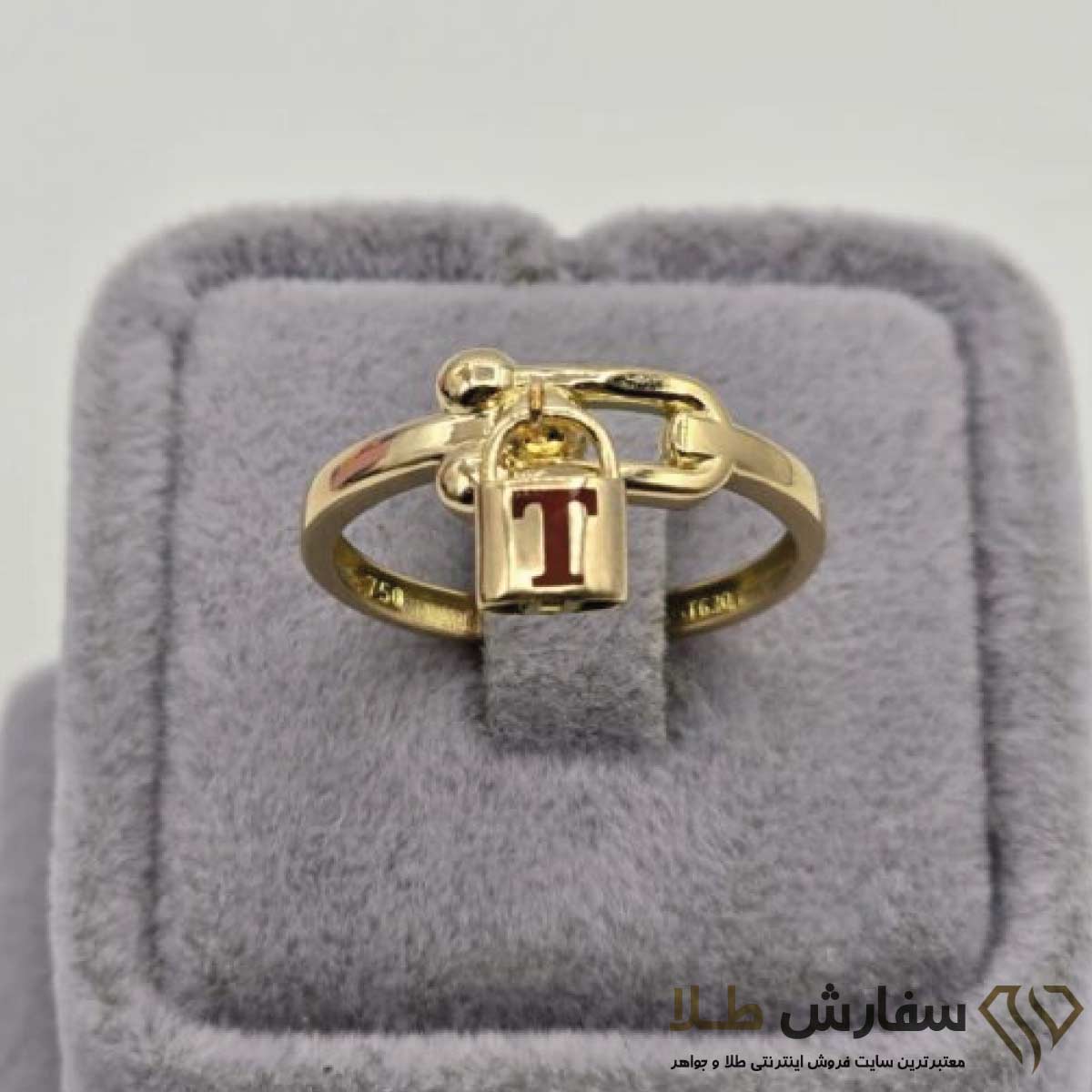 انگشتر طلا طرح T تیفانی مینادار مشکی و قرمز ST6019 انگشتر طلا طرح T تیفانی مینادار مشکی و قرمز ST6019 - Image 1