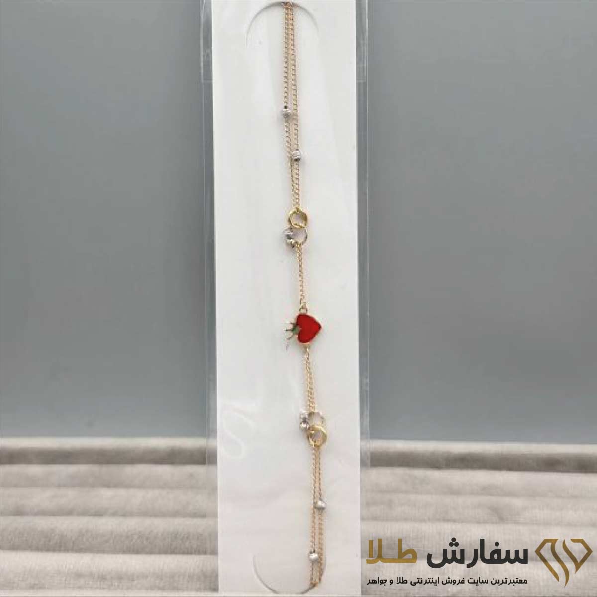 دستبند طلا زنجیری سبک تلفیقی قلب و تاج ST3859 دستبند طلا زنجیری سبک تلفیقی قلب و تاج ST3859 - Image 1
