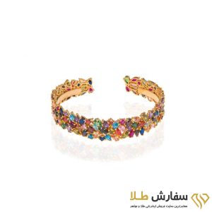 دستبند طلا زنانه بنگل النگویی با نگین مولتی کالر ST308