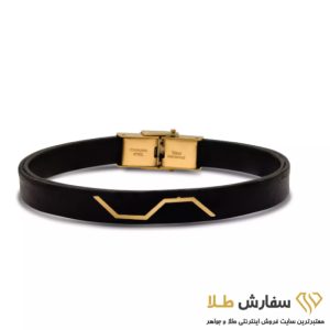 دستبند طلا چرم مردانه زیگزاگ